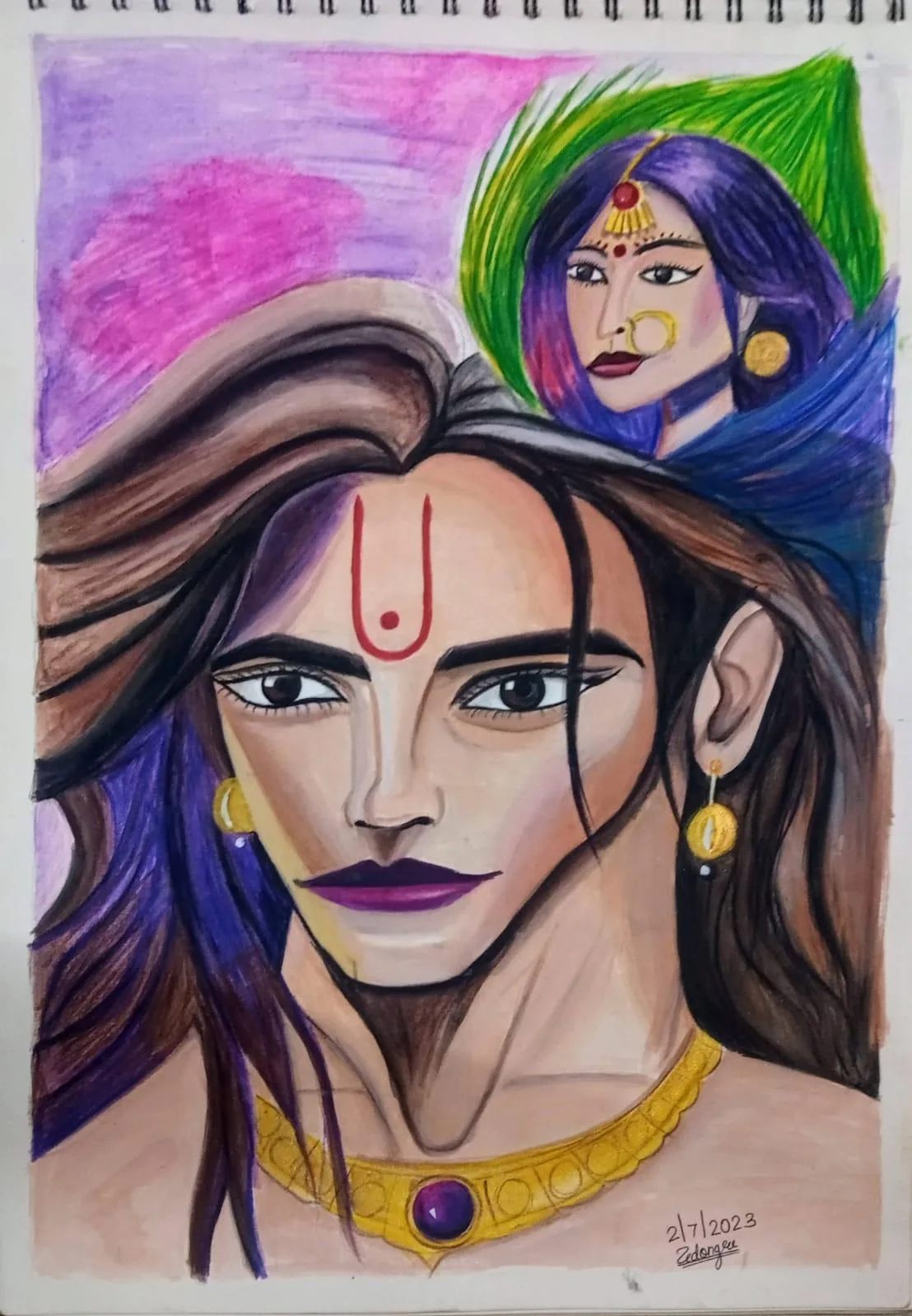 Acrylic canvas artwork, Krishna abstract